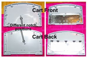 Image showing the inside of the front and back of the cart with and without the RF shield halves.